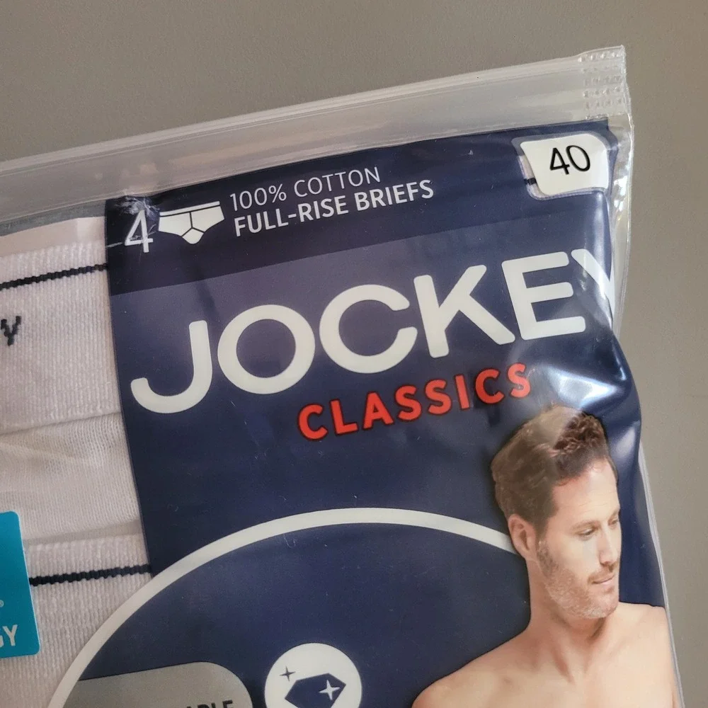 Vintage Jockey Classics 4 Pack Full Rise Briefs 40 White Cotton Staycool NEW NWT